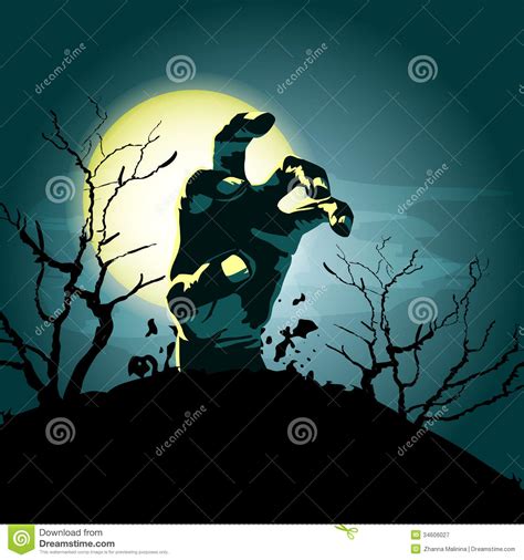 Zombie Hand Holding Coffee Cup At The Cemetery Vector Illustration