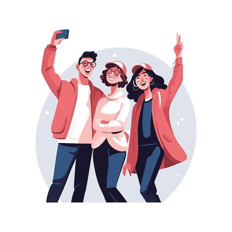 Premium Vector Younger Group Taking Selfies On The Phone Flat Design