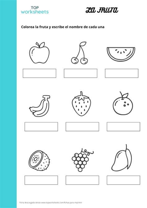 Colorea La Fruta Y Escribe Printable Worksheet Topworksheets