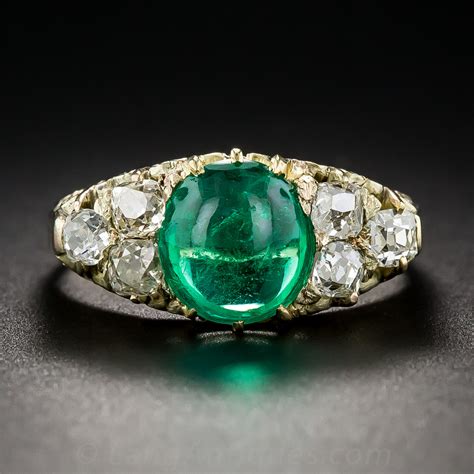 Antique Cabochon Emerald and Diamond Ring