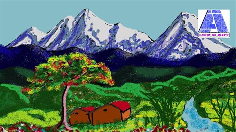 Draw illusionistic stairway steps with balls. Ms Paint Drawing beautiful landscape of Mountain scene I ...