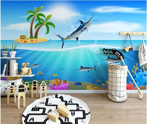 Custom mural 3d photo wallpaper Modern shark fish school ...