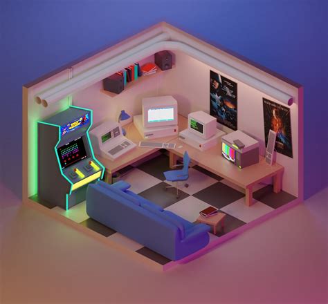 Artstation 90s Retro Lowpoly Gaming Room Game Assets