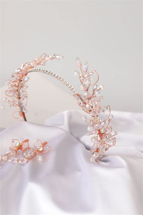 rose gold tiara wedding tiara for a bride rose gold wedding etsy uk