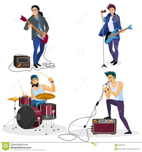 Rock Band Members Isolated Musical Group Singer Drummer Guitar