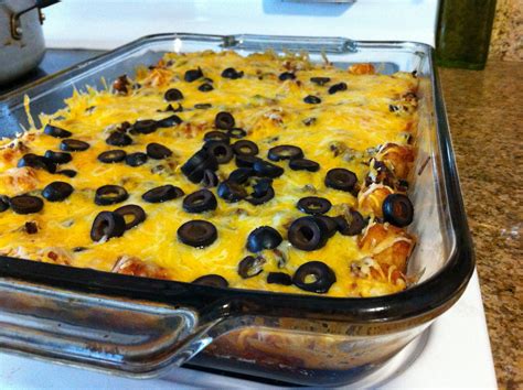 Add corn, beans, canned chilis and salsa to the top of the beef (quantities as desired) and bake for an additional 10 minutes of cooking time to account for the increased volume of food. You Drive Me CrAfTy: TATER TOT TACO CASSEROLE