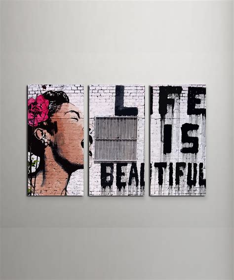 Banksy Life Is Beautiful Gallery Wrapped Canvas Triptych Wall Art 48