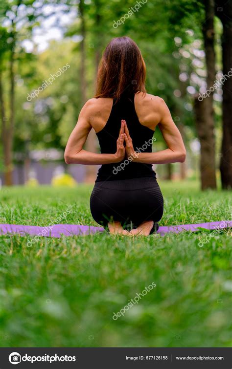 Experienced Female Instructor Meditating Park Practicing Yoga Doing