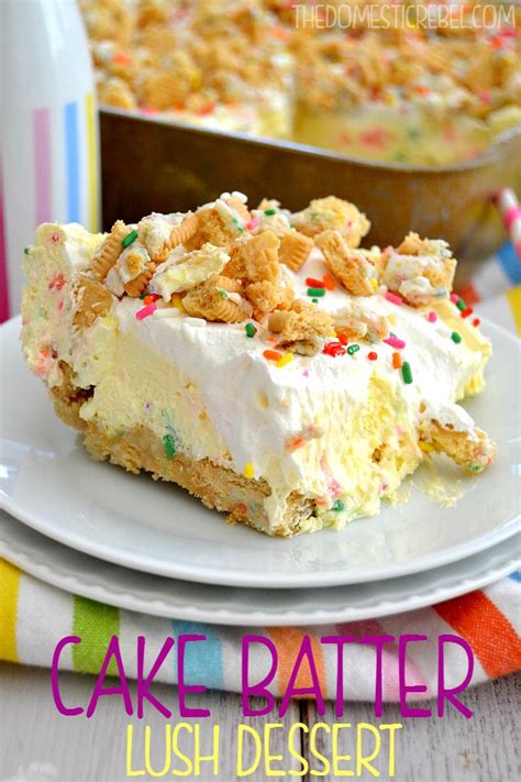 No more waiting for the oven to heat up, or getting your cake balls stuck to the bottom of a pan. Cake Batter Lush Dessert | The Domestic Rebel