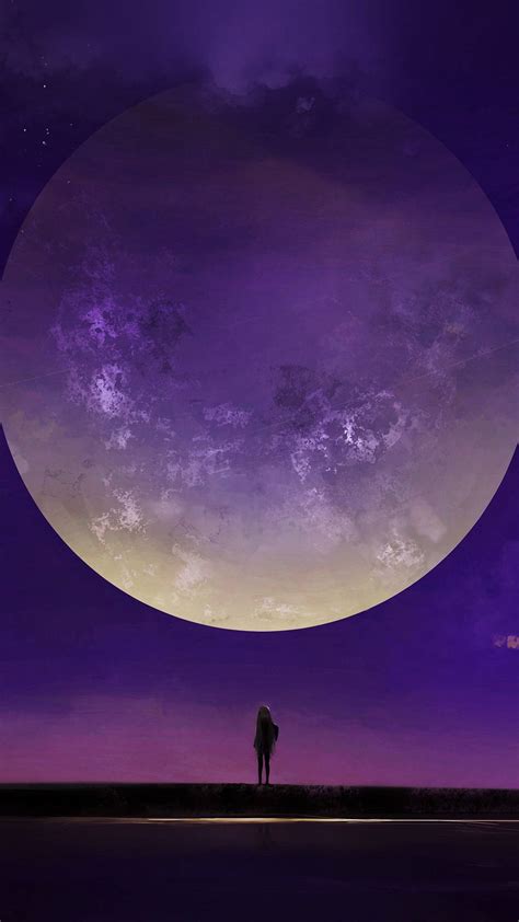 Download Big Moon Purple Anime Aesthetic Wallpaper