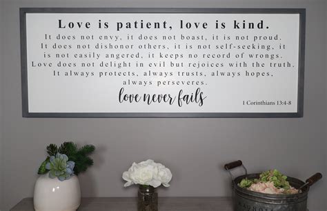 Love Is Patient Love Is Kind Sign Love Never Fails Sign | Etsy
