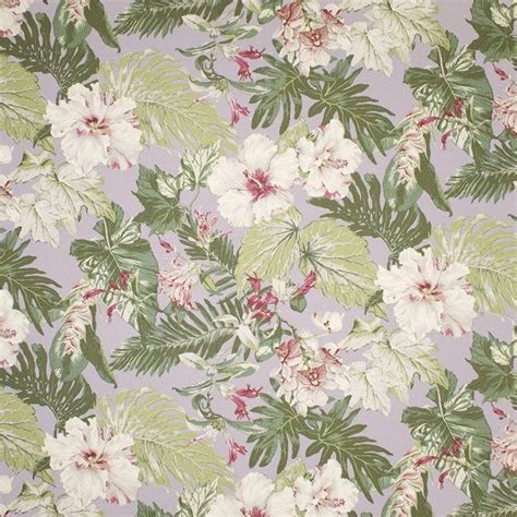 Tropical Garden Island Floral Fabric In Color Lilac On Base Cloth Of