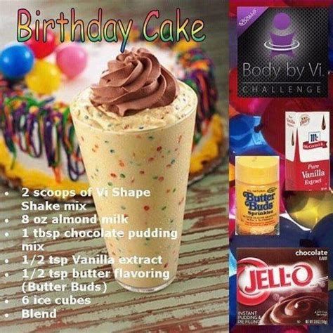 I am so happy to say that this thick birthday cake protein shake is a pretty excellent healthy reproduction of the flavor and festiveness of the original! ViSalus Birthday Cake Shake | Herbalife shake recipes ...