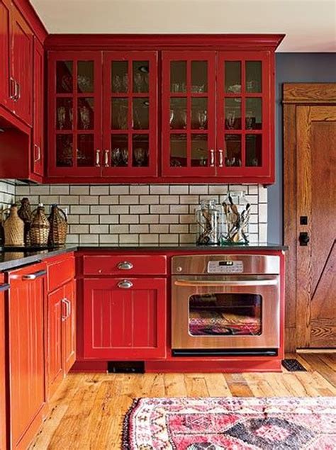 Awesome 40 Inspiring Rustic Kitchen Cabinet Design Ideas Red Kitchen