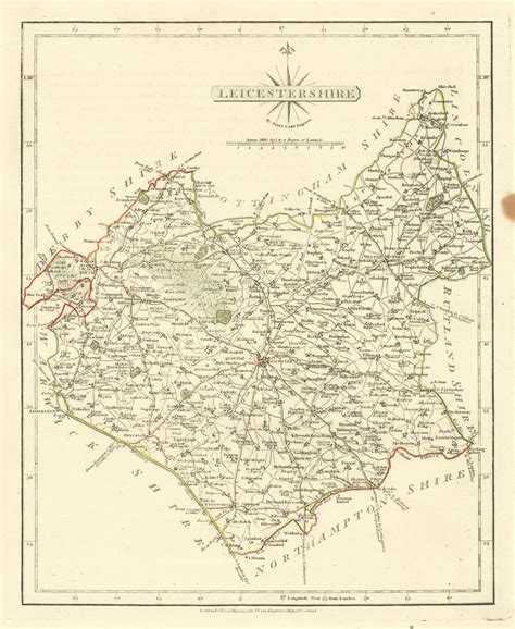 Antique County Map Of Leicestershire By John Cary Original Outline