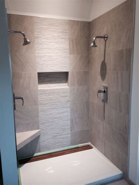 Floor tile rhyme stone chamber 12x24 bathroom remodel pinterest via in.pinterest.com. Contemporary shower. 12x24 tile with 12x24 muretto accent! | Bathroom remodel shower, Bathroom ...