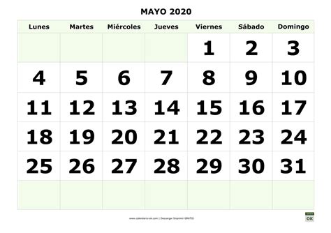 Plantilla Calendario 【mayo 2020】 Para Imprimir Pdf