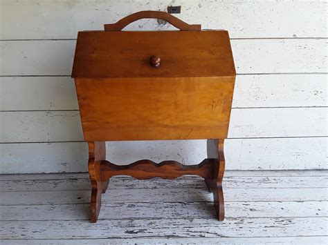 Vintage Solid Wood Standing Flip Flop Sewing Box Stand Chest Etsy