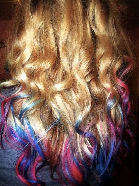Curly Blonde Dip Dyed Blue And Pink Hair Colors Ideas