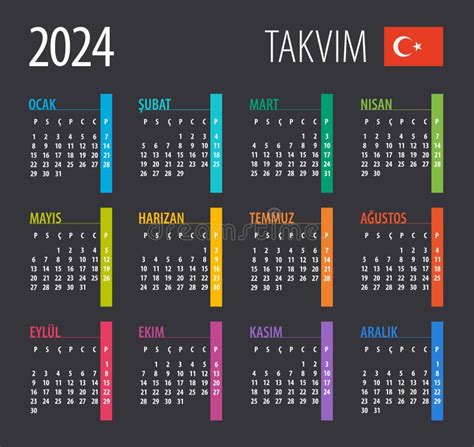 2024 Calendar Vector Illustration Template Mock Up Turkish Version