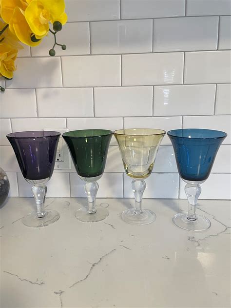 Vintage Hand Blown Heavy Glass Goblets Set Of Etsy