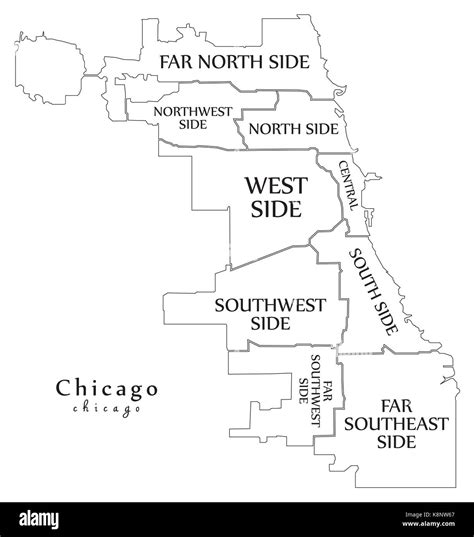 Modern City Map Chicago City Of The Usa With Boroughs And Titles