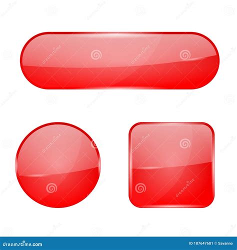 Red Glass Buttons Web 3d Shiny Icons Stock Vector Illustration Of