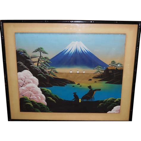 Antique Japanese Landscape Watercolor Painting on Silk of Mt. Fuji from rubylane-sold on Ruby Lane