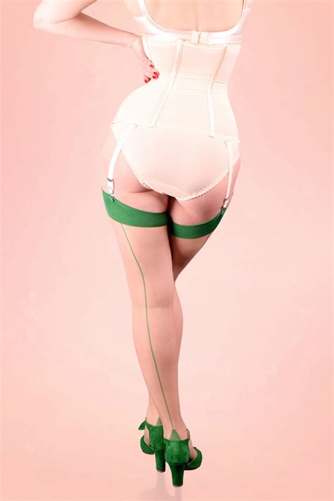 S Retro Seamed Stockings In Green Glamour