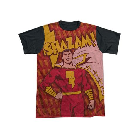 Dc Comics Captain Marvel Shazam Bolts Pattern Adult Black Back T Shirt