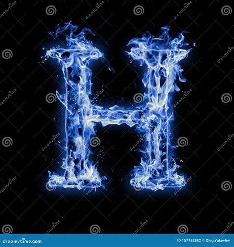 Letra H El Fuego Azul Arde En Negro Stock De Ilustración Ilustración