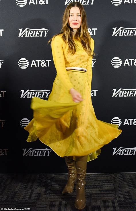 Jessica Biel Is A Vision In Sheer Yellow Fendi Look At Toronto Film Festival Promoting Her New