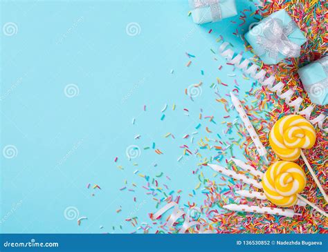 Birthday And Party Concept Background With Confetti Decoration And