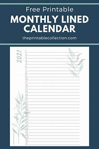 Free Printable Monthly Lined Calendar 2021 Free Printable Calendar