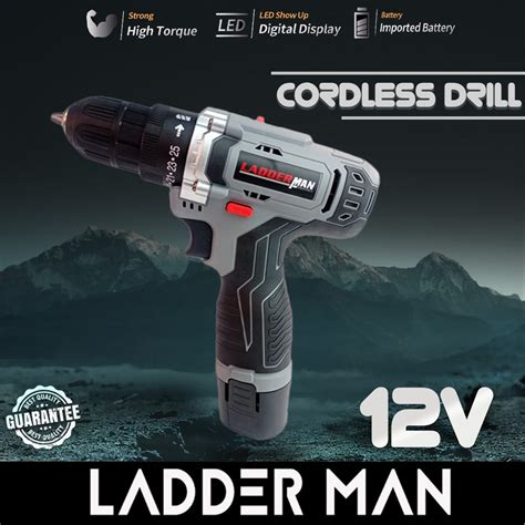 ladderman 12v 2 speed cordless drill screwdriver with li ion battery 3 pin charger shopee malaysia
