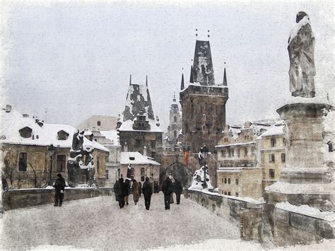 Karlův most, staré mesto, hlavní město praha, czech republic. Praha romantická: digitální kresby a malby | Praha levně