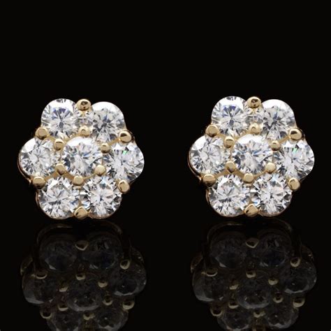150ct Round Created Diamond Flower Cluster Stud Earrings 14k Yellow