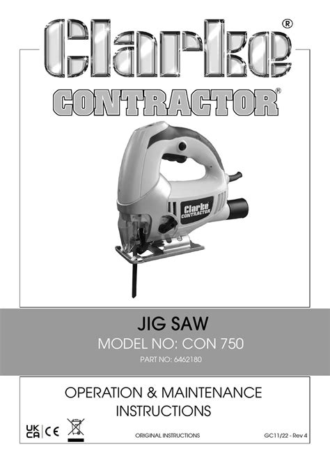 Clarke Contractor Con 750 Operation And Maintenance Instructions Manual