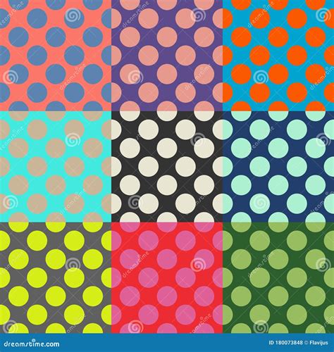 Seamless Pattern Of Large Polka Dots Different Color Combinations
