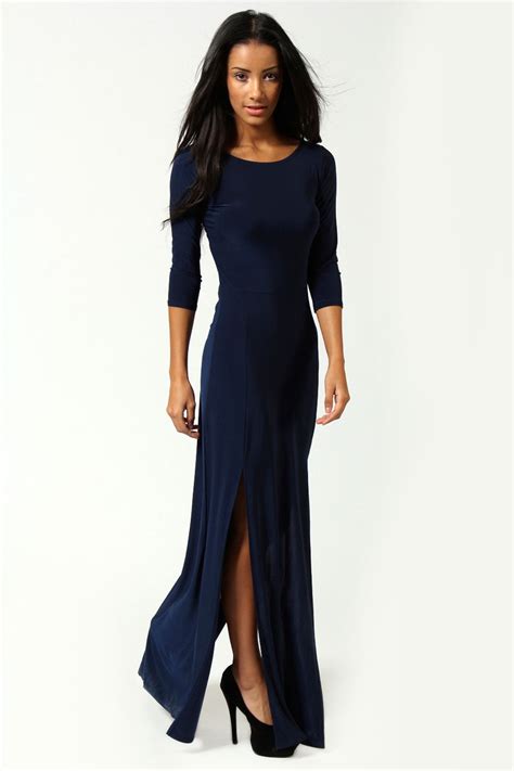 Boohoo Harriet Long Sleeve Double Split Maxi Dress Ebay