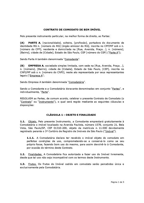Contrato De Comodato De Imóvel Rural