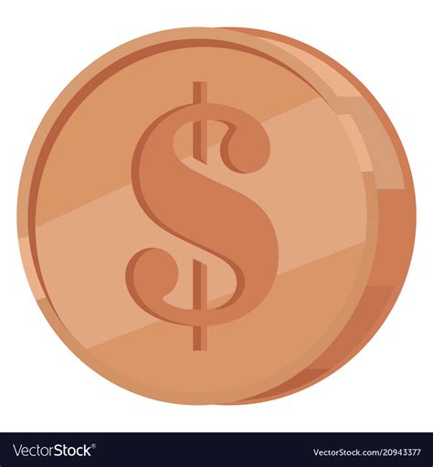 Copper Coin With Dollar Sign Flat Icon Royalty Free Vector
