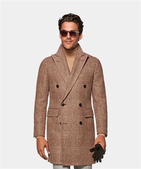 Mid Brown Check Overcoat Men Dress Mens Coats Brown Overcoat