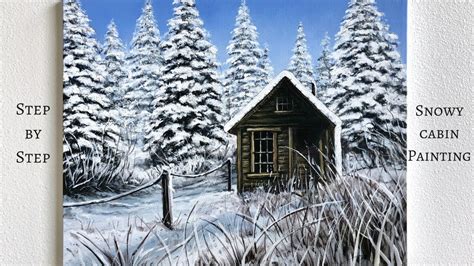 Snowy Cabin Step By Step Acrylic Painting Colorbyfeliks Youtube