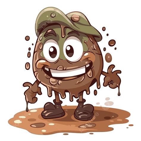 Mud Clipart Lucu Kartun Militer Bola Lumpur Dengan Topi Baseball Coklat
