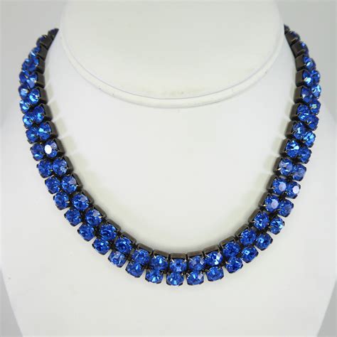 Signed Monet Royal Blue Rhinestone Necklace With A Double Row Etsy