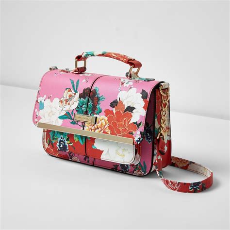 Lyst - River Island Pink Floral Print Mini Satchel Bag in Pink