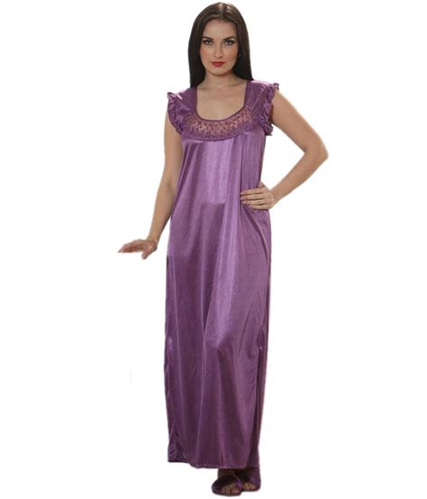 Buy Clovia Purple Satin Nighty And Night Gowns Pack Of 4 Online At Best