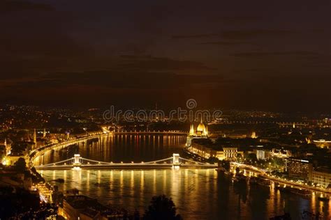 Night View On Chain Bridge Danube River Budapest Hungary Stock Image