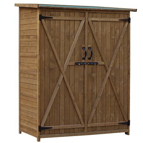 Outsunny Wood Storage Shed Waterproof Asphalt Roof Outdoor Tool